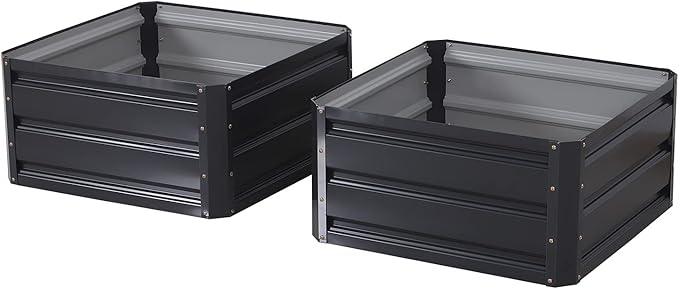 2 Piece Galvanized Raised Garden Bed 2' x 2' x 1' Metal Planter Box for Growing Vegetables Flowers Herbs Succulents Gray
