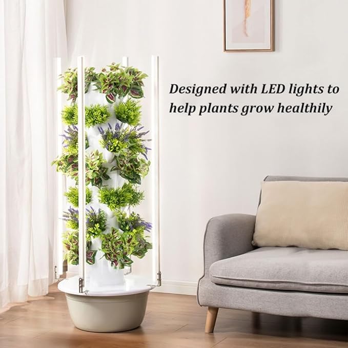 Hydroponic Growing System Vertical Tower Garden System Hydroponic Tower with Led Light Automatic Water Circulation System Suitable for Leafy Greens and Herbs(7 Layer)