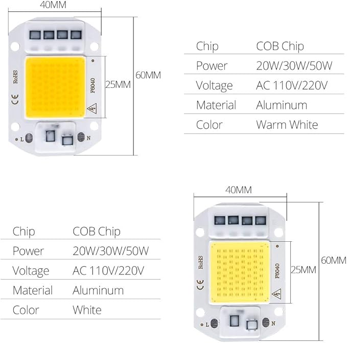 Fengyan Home Bulbs 1pack LED COB Chip Bulb Light 50W 30W 20W 220V 110V DIY Smart IC Plant Full Spectrum LED Grow Light Indoor Plant Seedling Flower Grow Household Lamp