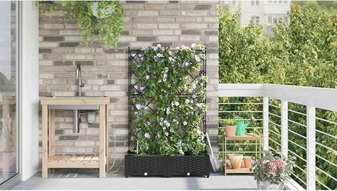 Garden Black 80x40x126cm Steel Raised Garden Bed Outdoor Planter Box for Flowers Herbs UV Resistant Integrated Irrigation System Modern Style