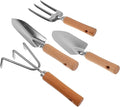 COHEALI 4pcs Garden Tool Set with Wooden Handles – Wide Shovel Pointed Shovel 3-Prong Rake and 3-Prong Hoe – Stainless Steel Hand Tools for Planting and Outdoor Gardening