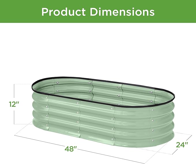 Best Choice Products 4x2x1ft Outdoor Metal Raised Garden Bed Oval Deep Root Planter Box for Vegetables Flowers Herbs and Succulents w/ 51 Gallon Capacity Rubber Edge Guard - Sage Green