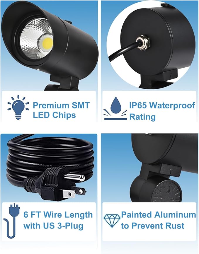 30W Ultra Bright Outdoor Spotlight 5000K Daylight LED Bullet Light with Dusk to Dawn Photocell Sensor 120V Plug in Landscape Spot Lights for Flag Pole Yard Garden Tree Statue (1 Pack)