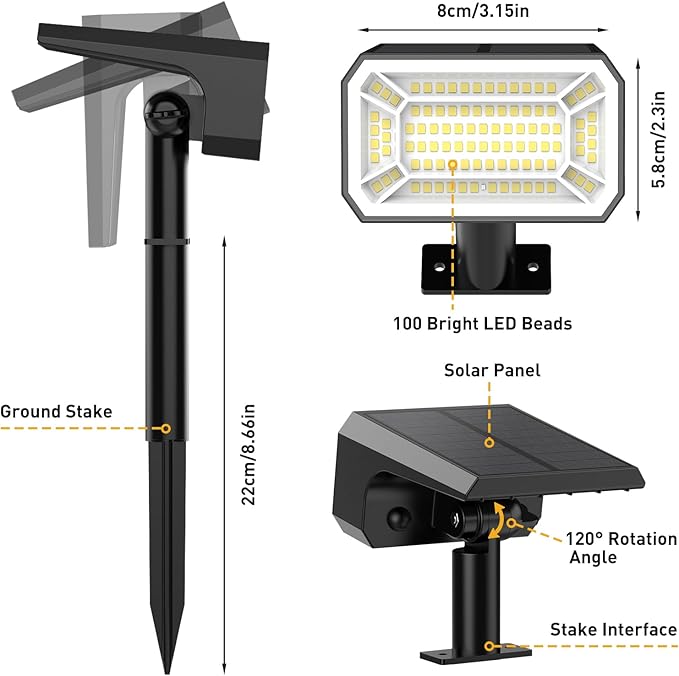 Solar Spot Lights Outdoor Waterproof IP65 [12 Pack/100 LED/4 Modes] 2-in-1 Solar Landscape Spotlights Auto On/Off High Lumens Spot Lights for Outside Yard Garden Pathway(Cool White)
