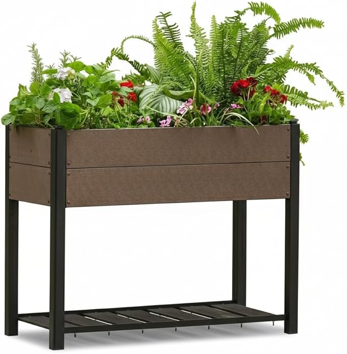 GarveeHome Wood-Look Raised Garden Bed – Large Tall Outdoor Planter Box for Vegetables Herbs Flowers – Durable Composite Deep Root Design for Patio Balcony Backyard