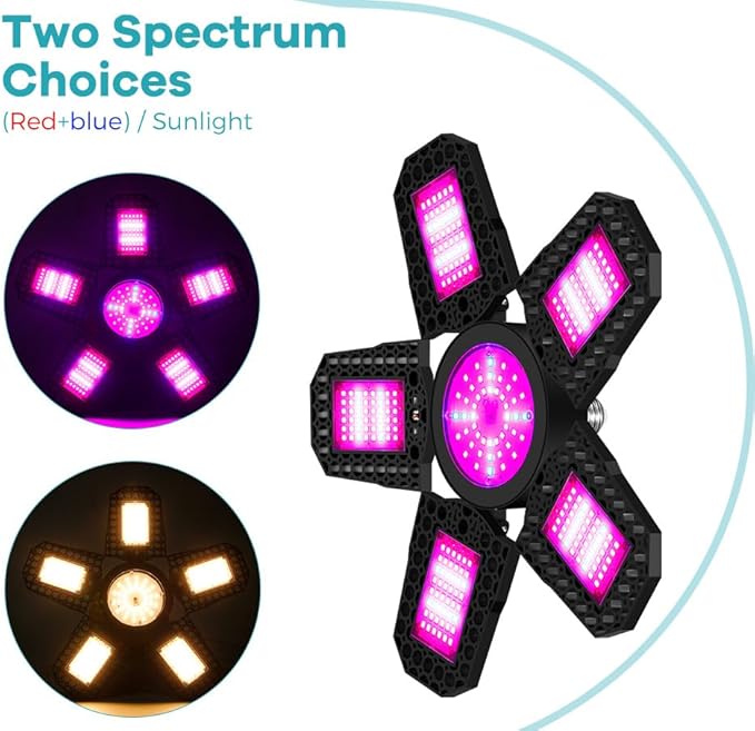 150W Indoor Full Spectrum E26/E27 Deformable Lighting 110V Sunlike Seedling Lights 4-Leaf Foldable Greenhouse Planting Box UV/IR Vegs Flower and Fruit Cactus Potted Moss Cultivation Lighting100-277V
