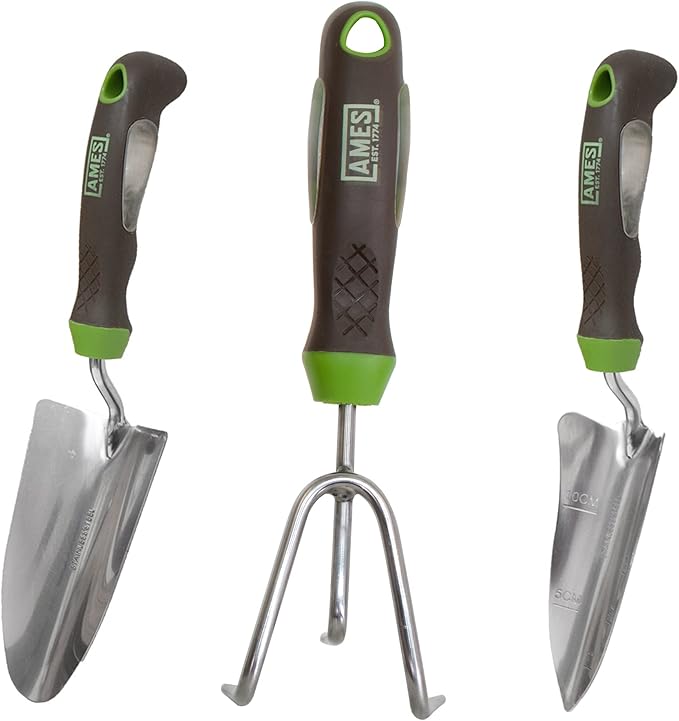 AMES 24450009 3-pc. Ergo Gel Grip Garden Tool Set with Hand Trowel Transplanter &amp Cultivator