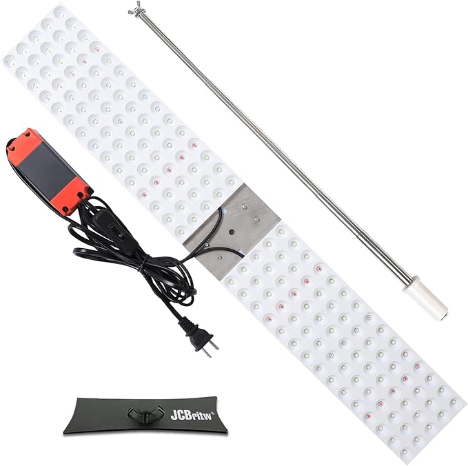 JCBritw 100W LED Grow Light PanelAdjustable Free Standing Plant Light White with IR Full Spectrum Grow Lamp on Stand for Indoor Plants Seed Starting Seedlings Veg Flower