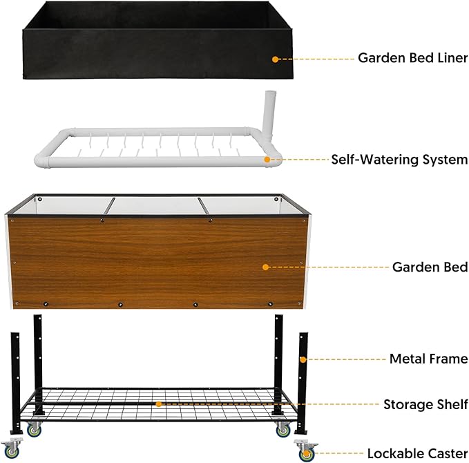 Raised Garden Bed with Legs and Wheels Self-Watering Planter Box 48x24x30 in Elevated Raised Bed with Drainage Hole Built to Withstand Sun Rain and Wind for Up to 2 Years