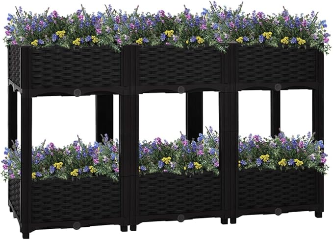 Raised BedOutdoor Planting BoxesIndustrial Rustic PlanterRaised Beds for GardeningPlantersfor Backyard Patio Balcony Garden47.2x15.7x28 Polypropylene