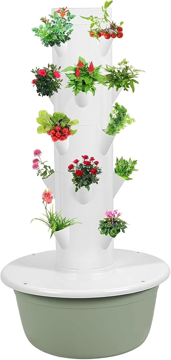 Hydroponic Growing Tower System Kit Garden Tower-Hydroponics Tower for Indoor Herbs Fruits and Vegetables-Silent Pump Garden Tower Automatic Watering5 Layer
