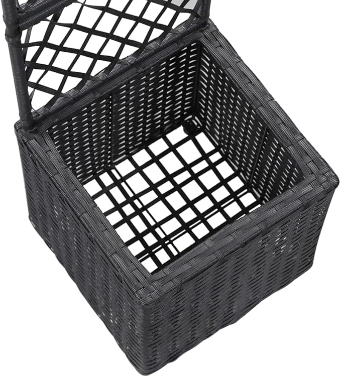 YAFF Trellis Raised Bed with 1 Pot 11.8x11.8x42.1 Poly Rattan Black (7.04lbs)
