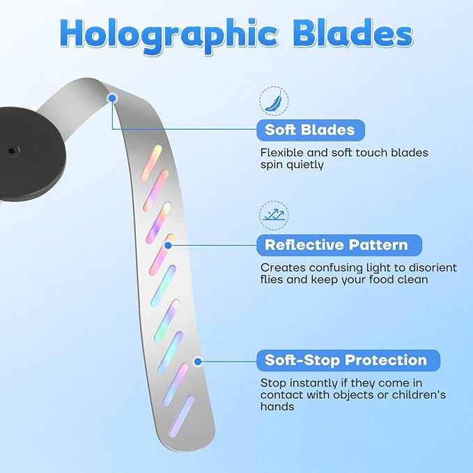 Fly Fans for Tables Bug Fans with Holographic Blades Battery Operated Fly Repellent Fan Keep Flies Away from Picnic BBQ Restaurant Party Indoor and Outdoor 4 Pack
