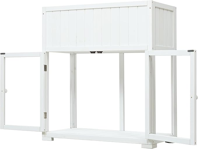 Christopher Knight Home Belfast Small Patio Cold Frame Fir Wood Greenhouse Compact 2 Doors Garden Greenhouse with Wheels Raised Bed with Liner Cold Frame Potting Cabinet for Balcony Yard White