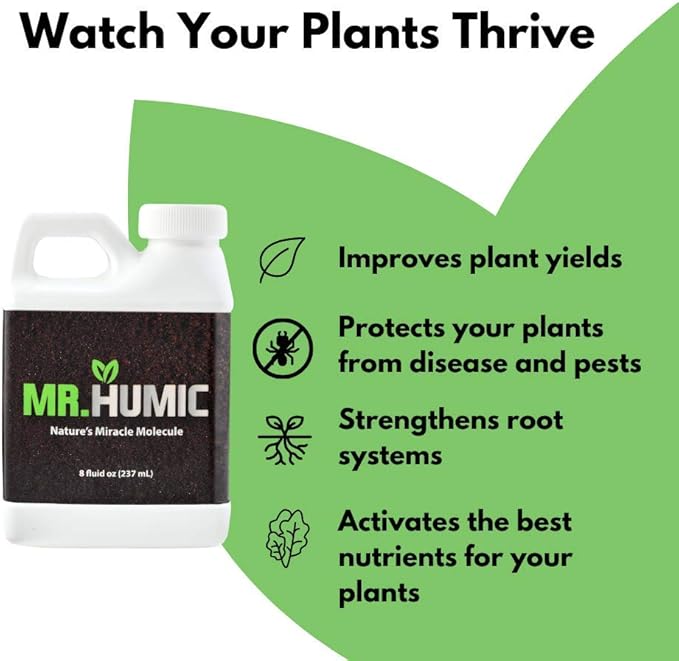 Organic Humic Acid Plant Amendment Natural Humic Soil and Hydroponic Nutrient Enhancer - Lawn and Garden Growth Plant Health (8 oz)