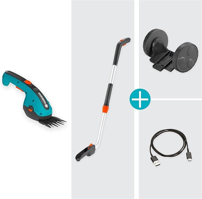 Gardena ClassicCut Li Cordless Lawn Shears Set: with Cutting Width of 8 cm and Telescopic Handle with Wheels Comfortable Handle with LED Charging Status Display (9886-20)