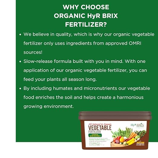 HyR BRIX Organic Vegetable Fertilizer 1-1-8 (5 LBS) - The Perfect Slow Release All Purpose Fertilizer Designed to Feed Your Garden Shrubs and Trees All Season Long!