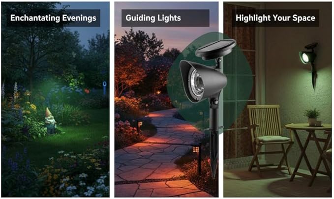 2 Pcs Solar Spotlights Red &amp Green Waterproof Led Outdoor Landscape Lighting with Solar Panel Long Lasting 6-8H for Garden Lawn Patio Yard Decor