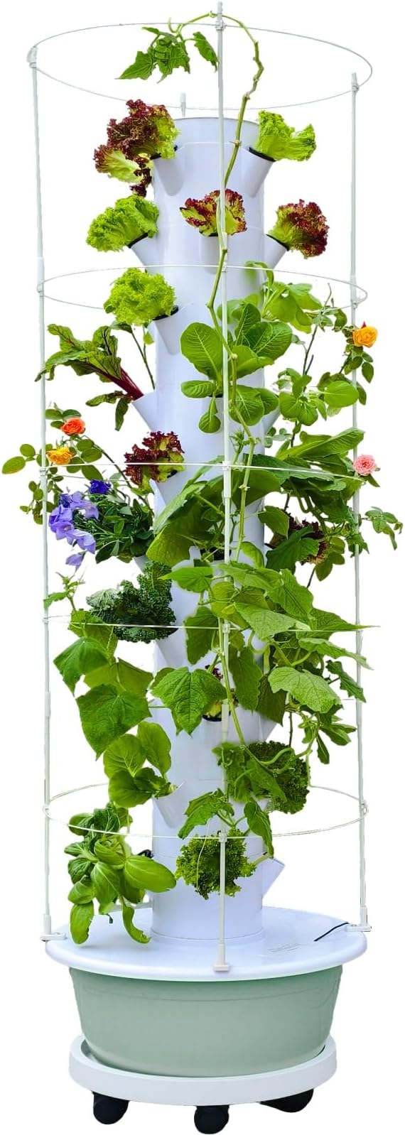 Hydroponic Growing System Kit Vertical Hydroponic Tower with Trellis Indoor &amp Outdoor Herb Garden Vegetable Tower with 40 Planting Pods Automatic Timer Ideal for Gardeners &amp Beginners