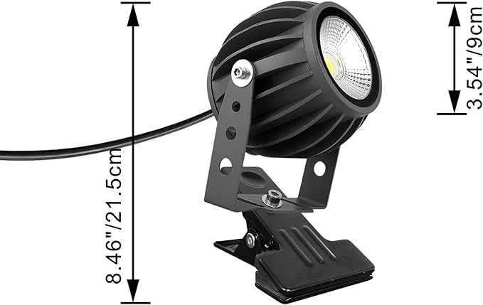 Kiven IP65 Waterproof LED Landscape Clamp Light Grey Decorative Spotlight Lamp with Plug-in Cord and Timer for Indoor Outdoor Yard Step Statue (10W Cool White)