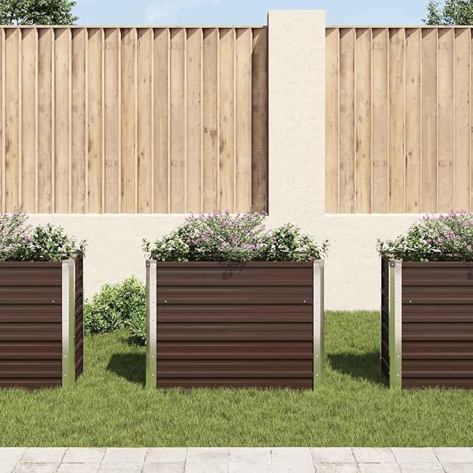 Brown Galvanized Steel Raised Garden Bed 39.4 x 15.7 x 30.3 Inch Outdoor Planter Box for Vegetables Herbs Flowers Durable Metal Planters for Outdoor Plants