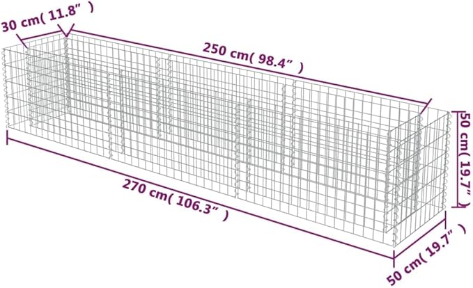 Gabion Planter Raised Bed Outdoor Garden Galvanized Steel Wire Mesh Grid Stone Wall Flower Raised Bed for Vegetables Flowers Plants 106.3x19.7 x19.7
