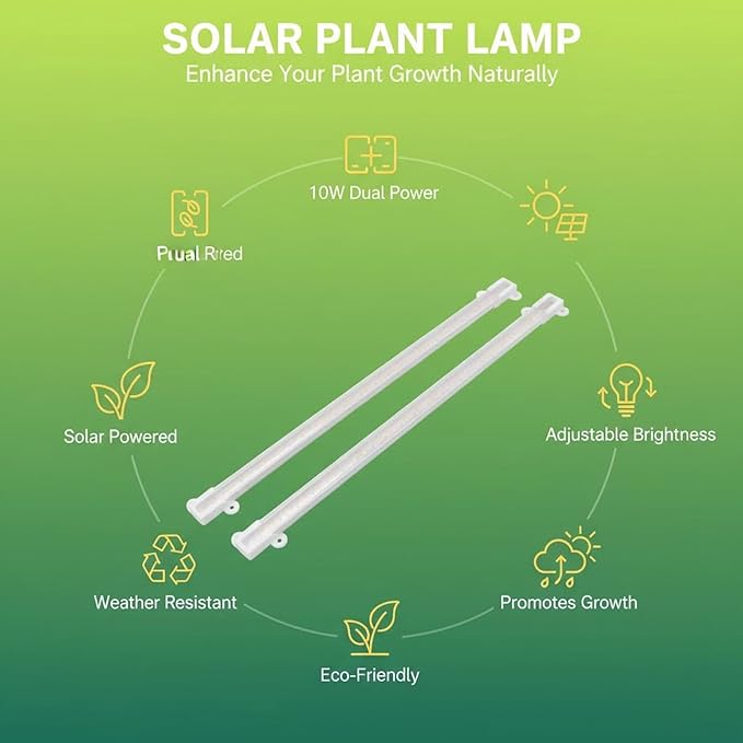 Solar Plant Grow Light LED Strip 10W Double Sided Solar Panel Adjustable 1-10 Level Brightness - Energy Saving Ideal for Indoor Gardening Balcony Greenhouse (20w)