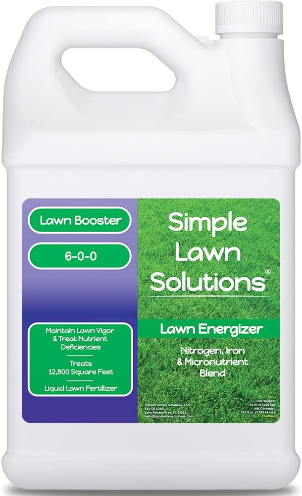 Commercial Grade Lawn Energizer - Grass Fertilizer Booster with Nitrogen Iron Micronutrients - Liquid Turf Spray Concentrated Fertilizer- Any Grass Type - Simple Lawn Solutions (1 Gallon)