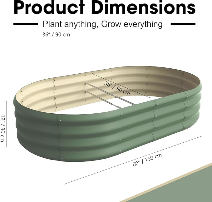 5x3x1ft Oval Galvanized Raised Garden Bed Outdoor 9-in-1 Large Metal Modular Planter Box Raised Beds for GardeningVegetablesFruitsFlowers &amp Herbs (Green)