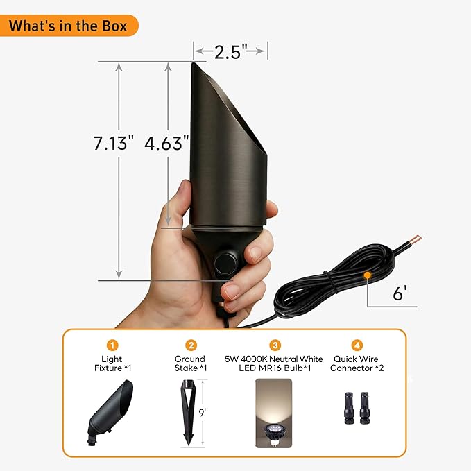 Low Voltage Brass Landscape Spotlights - Waterproof 12V LED Uplights for Garden Yard Tree House - 5W 2700K Warm White MR16 Bulb Outdoor Lighting (Bronze 02)