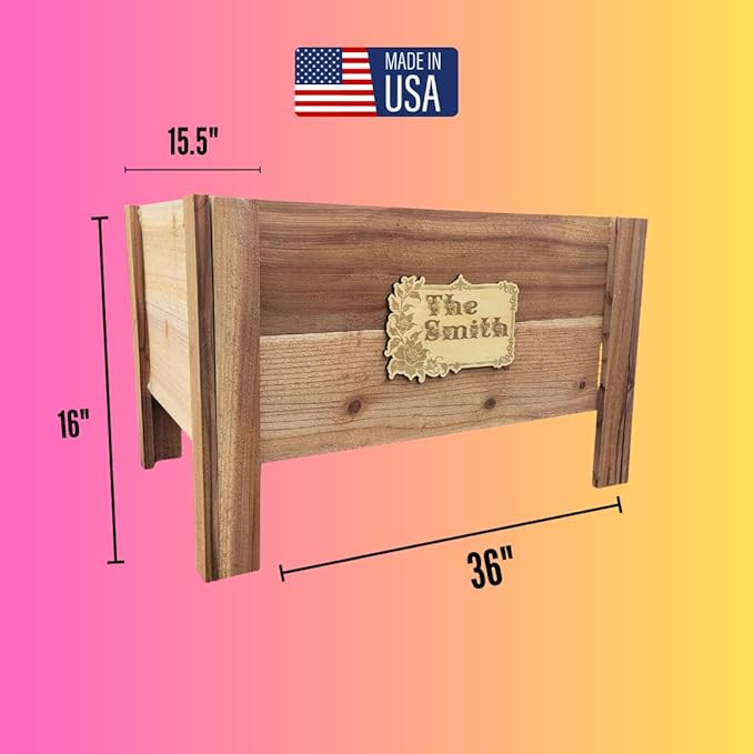Personalized Cedar Raised Planter Box – Custom Plaque Plate Engraved Garden Bed for Vegetables &amp Flowers Handmade in USA