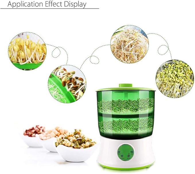Automatic Bean Sprouts Machine 2 Layers Intelligent Large Capacity Seed Grow Sprouts Maker Microgreens Growing Kit for Radish Alfalfa Wheatgrass
