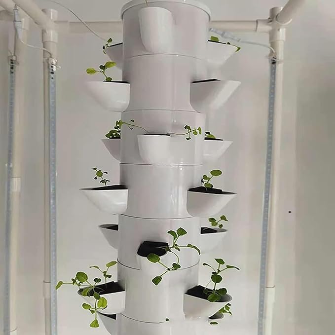 45 Pots Aquapony Cultivation Vertical Air Cultivation Tower Equipment for Indoor Herbs with Moisturizer ~/ Pump ~/