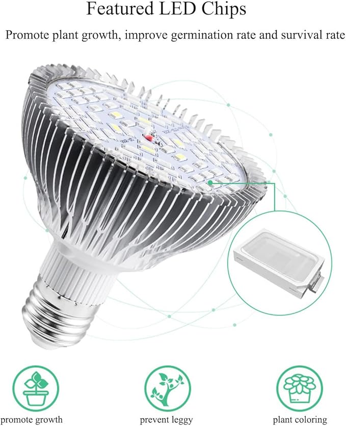 30W Full Spectrum Led Plant Grow Light Bulb E26 Plant Lights LED Plant Light Bulb for Indoor Plants Vegetables Hydroponics Indoor Garden Greenhouse and Organic Soil E26/E27 Base 4-Pack