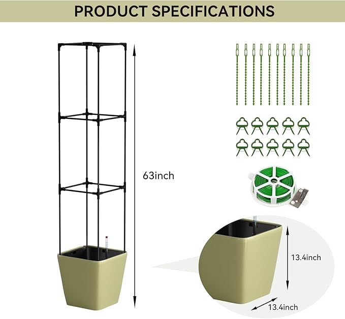 SUNYRISY 2Pack Planter Box with Tomato Cage Self Watering Tomato Planter Box with Trellis Raised Garden Bed with Wheels for Climbing Plants Vegetable Vine Flowers Outdoor Patio Sage Green