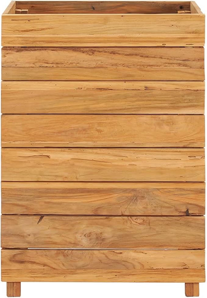 Raised Bed Recycled Teak Raised Planter with Wooden Legs and Steel Rack Bottom for Flowers Vegetables Weather Resistant Outdoor Planting Box Container 19.7x15.7x28.3 -AA