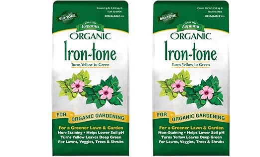Espoma Organic Iron-Tone 3-0-3 Organic Fertilizer and Plant Food to Help Correct Iron Deficiency (Chlorosis). 5 lb. Bag. Turns Yellow to Green Non Staining Iron - 2 Pack