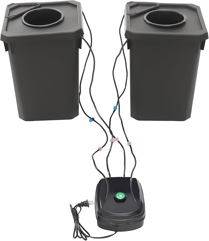 Hydroponic Bucket Set 2 PCS Deep Water Culture Growing Bucket 5 Gallon Water Culture with Air Pump Hydroponics Growing System for Home Kitchen Garages Indoor and Outdoor