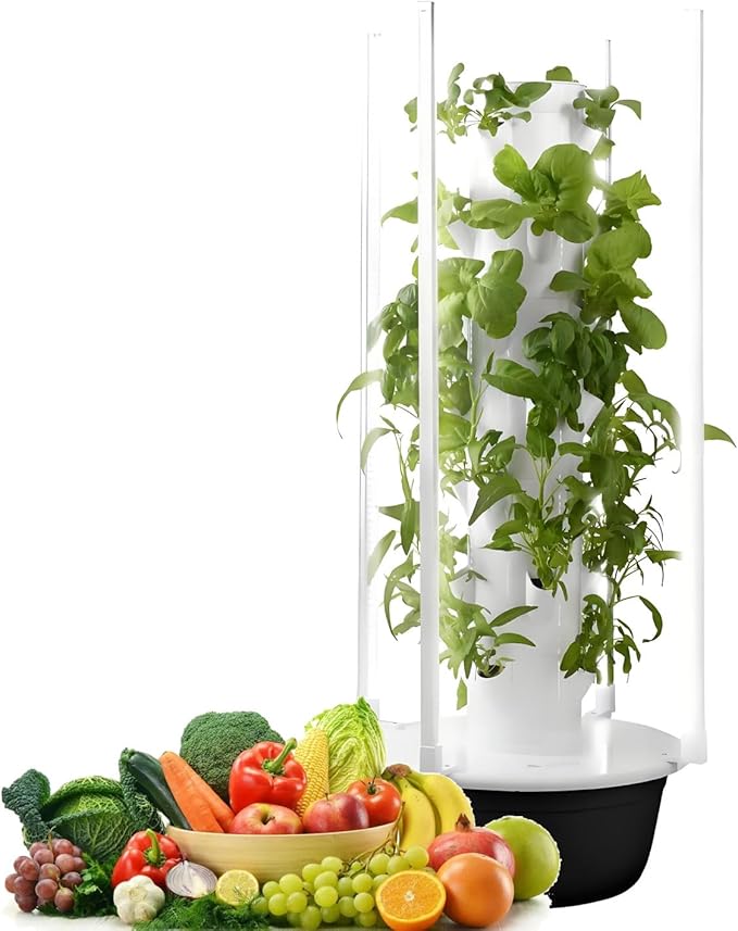 Vertical Aeroponic Tower Indoor Herb Garden with Movable Tank Led Grow LightsHydroponic Tower Smart Home Hydroponics System for Flowers Salads Vegetables 9layers