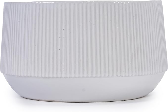 Handmade Ceramic Planter Set of 2 11 8 Diameter White with Vertical Ridges for Aquatic Plants IndoorOutdoor Shelf Table Use Breathable Non Porous Clay