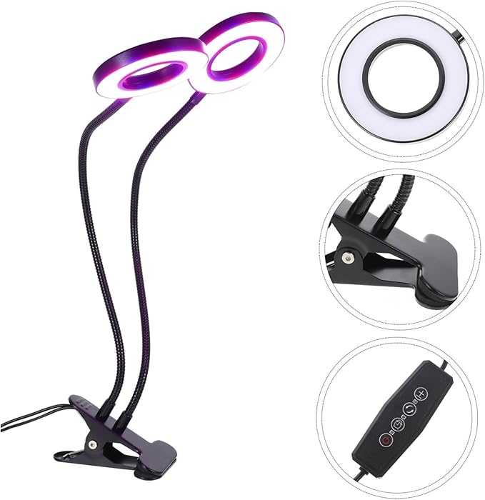 balacoo Double Head Grow Light Plant Lights Led Planting Lamp Clamp Plant Growth Lamp Home Grown Lamp Dual-Headed Growing Lamp Plant Growth Light Lamp for Plants Indoor Aluminum Alloy Clip Black