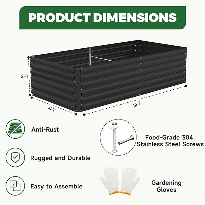 8x4x2 ft Outdoor Raised Garden Bed Large Metal Planter Raised Beds Planters for Outdoor Plants for Vegetables Flowers Herbs Fruits and Succulents.(4 Pcs)