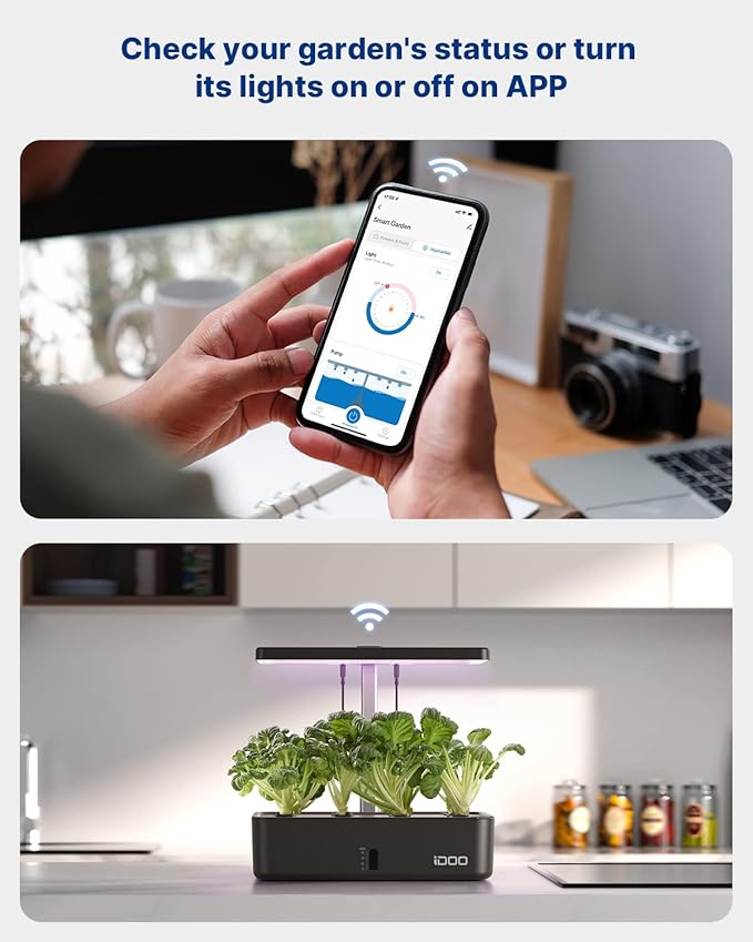 iDOO Hydroponics Growing System Kit 12Pods Christmas Gifts for Women Mom Herb Garden Indoor with LED Grow Light for Home Built-in Fan Auto-Timer Adjustable Height Up to 11.3 12Pods WiFi-Black