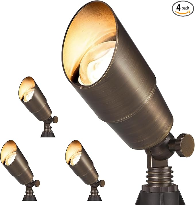 Gardencoin Solid Brass Outdoor Landscape Spotlights 12V Heavy Duty LED Low Voltage Landscape Spot Light for Garden and Yard Uplighting Bronze Accent Lighting Fixture Without Bulb 4 Pack