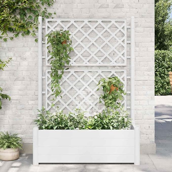 Large Garden Planter White Polypropylene UV-Resistant 39.4 x 16.9 x 55.9 in for Climbing Plants Outdoor Patio Balcony