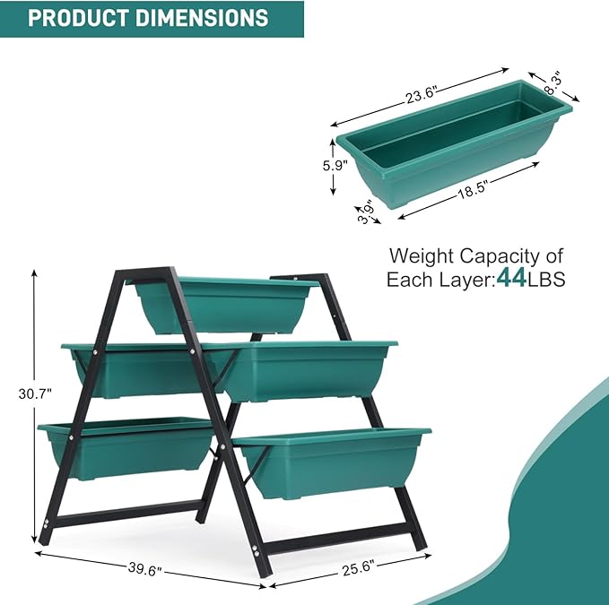 Two Row of Raised Garden Planter Bed Tiered Planter Stand with 5 Boxes Vertical Raised Garden Bed for Herbs/Flowers/Vegetables in Patio/Balcony/Indoor/Outdoor 25.6 x 35.8 x 31.1 Inches