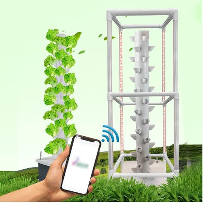 15 Layer 45 Holes Indoor Hydroponic Grow with Led Grow Llight DIY Cultivation Hydroponic Tower Growing Sytem with Pump and Movable Wa