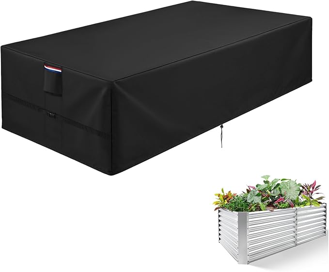 Raised Garden Bed Cover (Only-Cover)Outdoor Planter Boxes Covers with Reinforced SealsRectangular Gardening Beds Protecter with Ventilation for PatioBalconyBackyard (420D Black2x6ft)