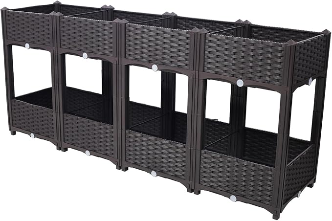 ZeHuoGe Planter Raised Beds Elevated Garden Box with Drainage Plug Raised Garden Beds for Vegetable/Flower/Herb Outdoor Standing Beds Gardening (Brown 63 Inch)