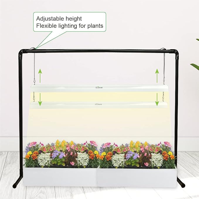 2 feet LED Grow Light Stand for SeedlingIron Pipe Framewith Natural White Light Full Spectrum LED Plant Growing Lamp Light Height Ajustablewith Timer Outlet